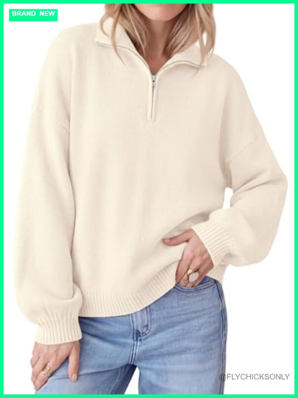 Women's Oversized Quarter Zip Pullover Sweater Drop Shoulder Knit